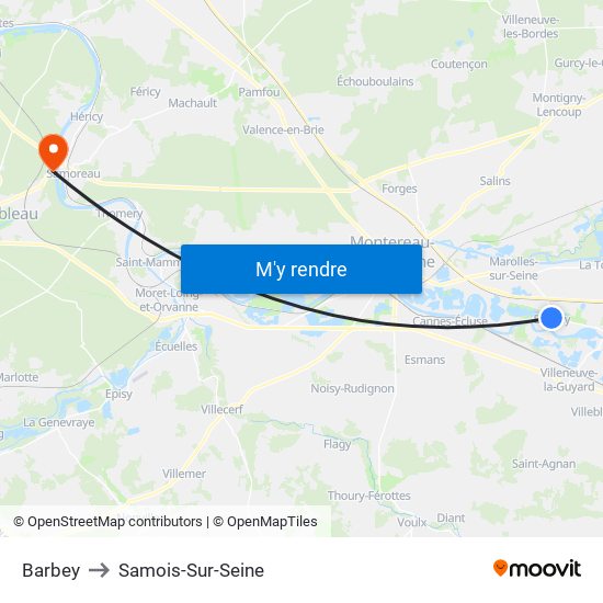 Barbey to Samois-Sur-Seine map