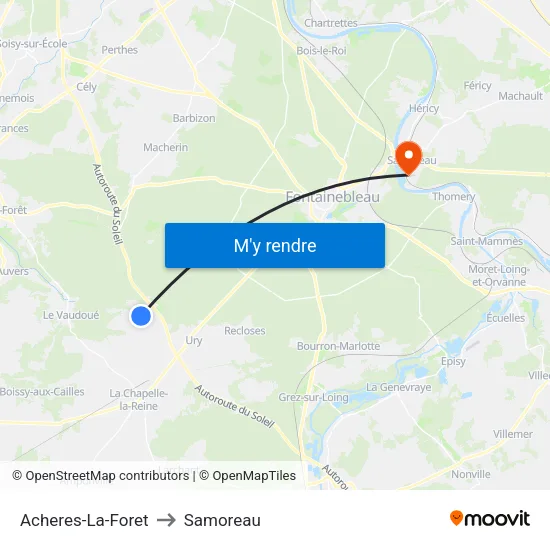 Acheres-La-Foret to Samoreau map