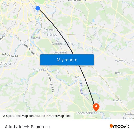 Alfortville to Samoreau map