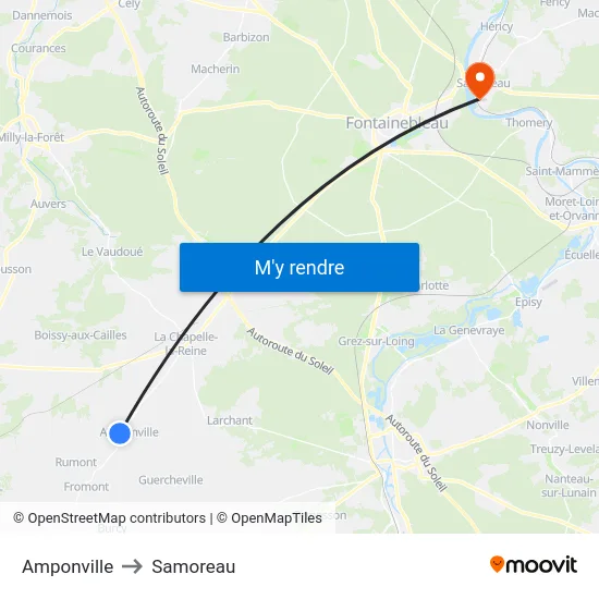 Amponville to Samoreau map