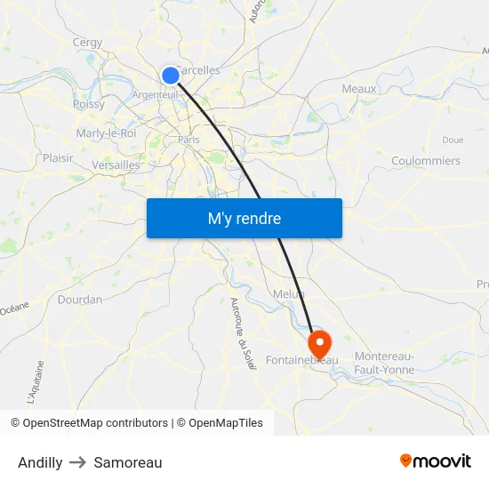 Andilly to Samoreau map