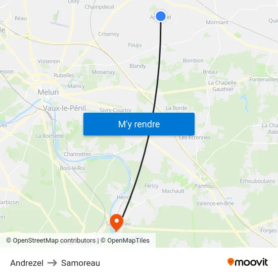 Andrezel to Samoreau map
