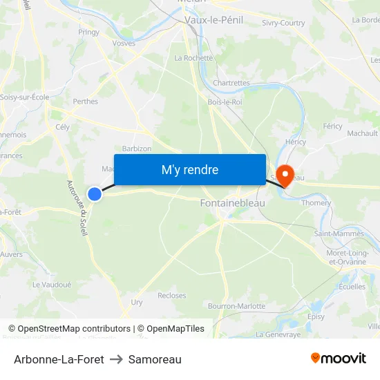 Arbonne-La-Foret to Samoreau map