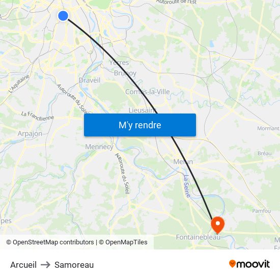 Arcueil to Samoreau map