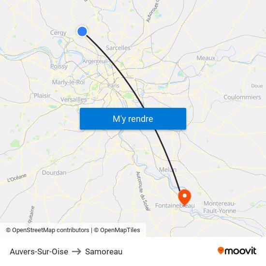 Auvers-Sur-Oise to Samoreau map