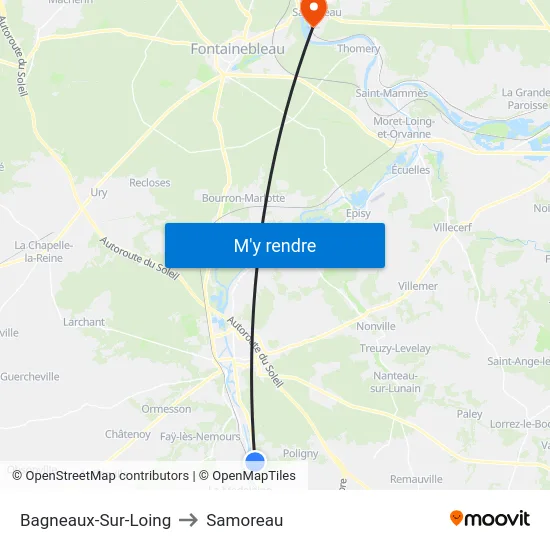Bagneaux-Sur-Loing to Samoreau map