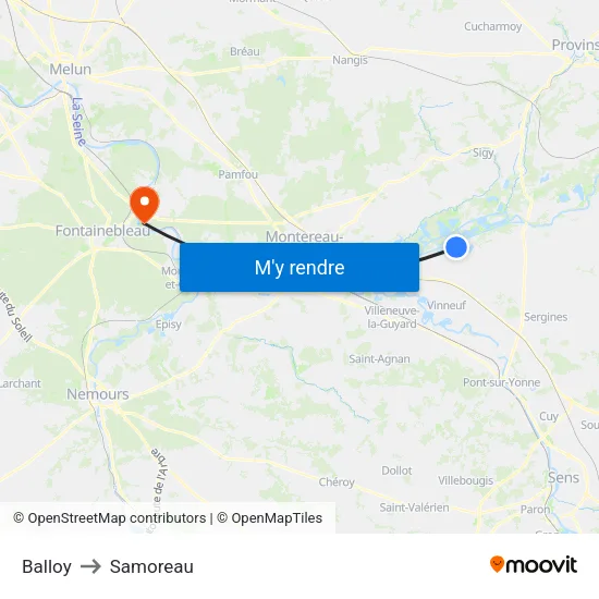 Balloy to Samoreau map