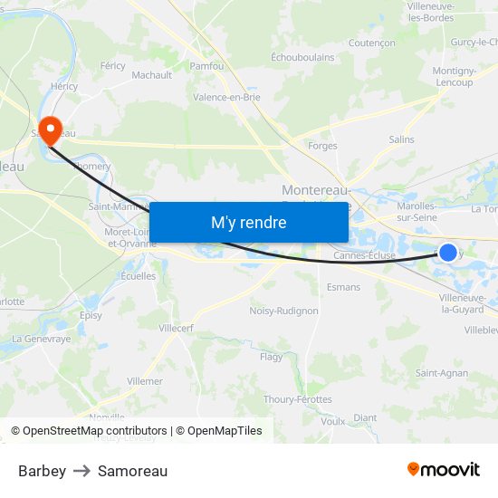 Barbey to Samoreau map