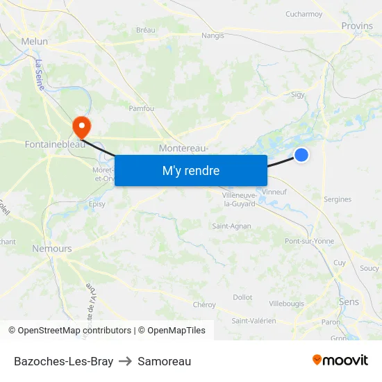 Bazoches-Les-Bray to Samoreau map