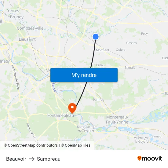 Beauvoir to Samoreau map