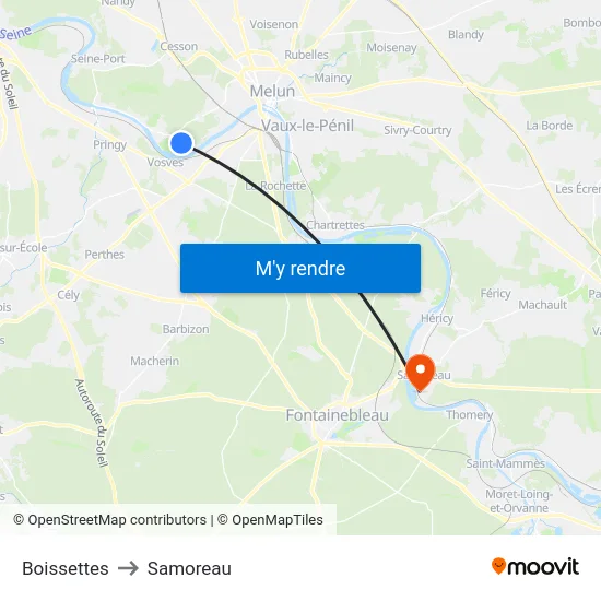 Boissettes to Samoreau map