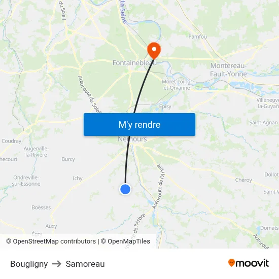 Bougligny to Samoreau map