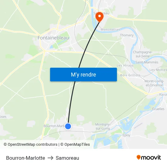 Bourron-Marlotte to Samoreau map