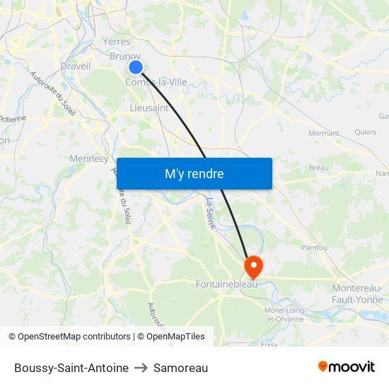 Boussy-Saint-Antoine to Samoreau map