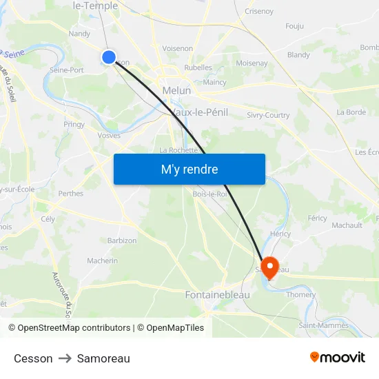 Cesson to Samoreau map