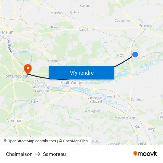 Chalmaison to Samoreau map