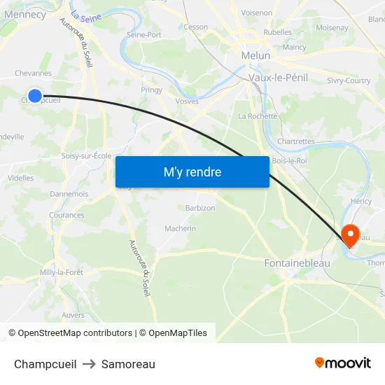 Champcueil to Samoreau map