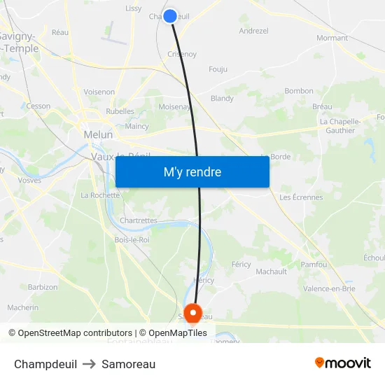 Champdeuil to Samoreau map