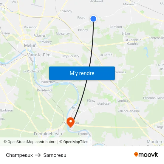 Champeaux to Samoreau map