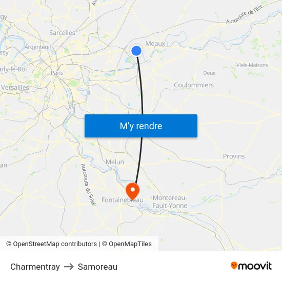 Charmentray to Samoreau map