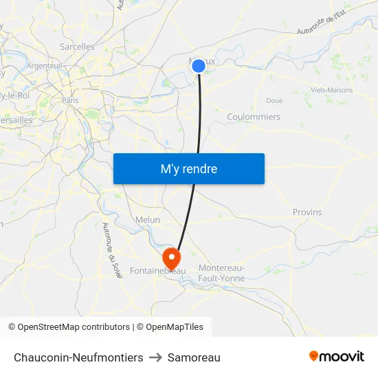 Chauconin-Neufmontiers to Samoreau map