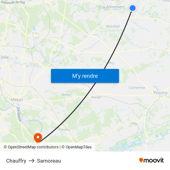 Chauffry to Samoreau map