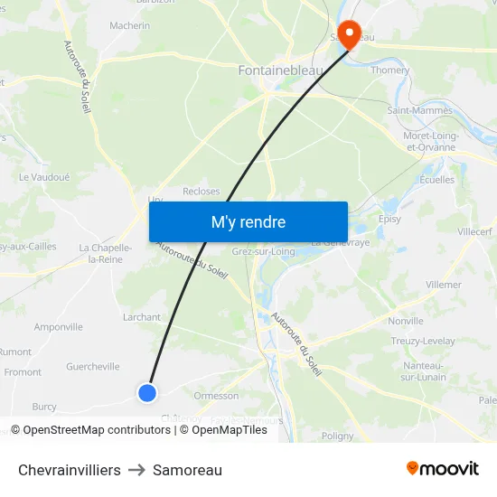 Chevrainvilliers to Samoreau map