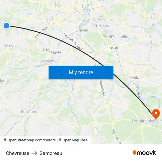 Chevreuse to Samoreau map
