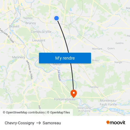 Chevry-Cossigny to Samoreau map
