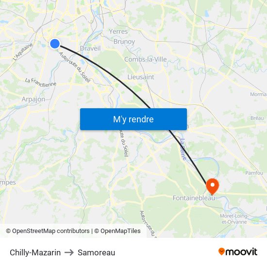 Chilly-Mazarin to Samoreau map