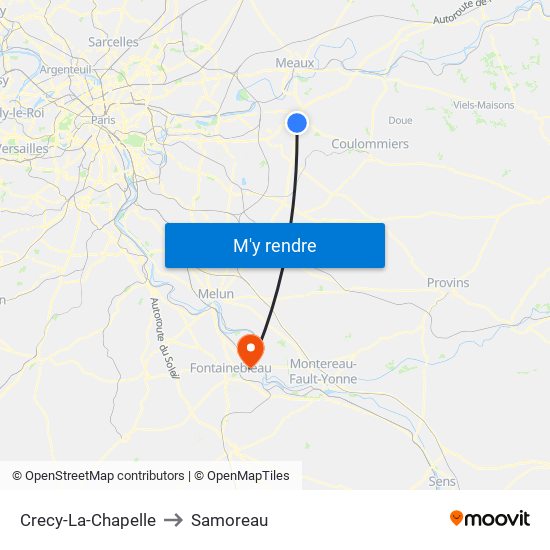 Crecy-La-Chapelle to Samoreau map