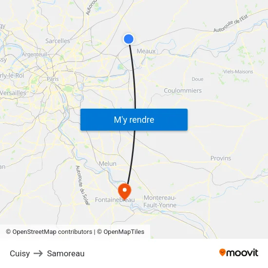 Cuisy to Samoreau map