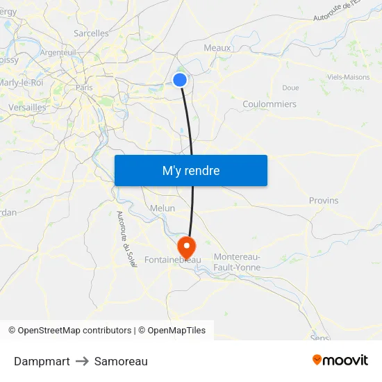 Dampmart to Samoreau map