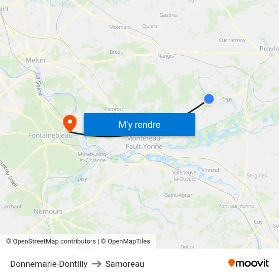 Donnemarie-Dontilly to Samoreau map