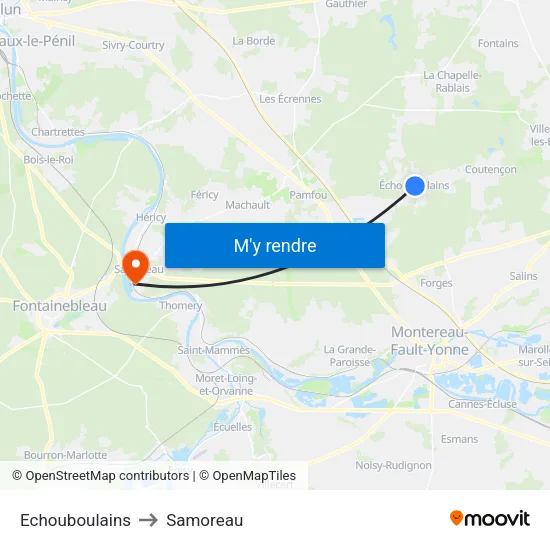 Echouboulains to Samoreau map