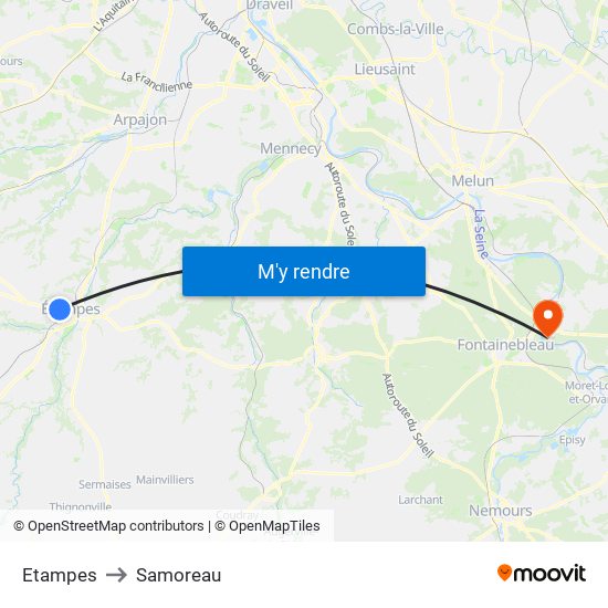 Etampes to Samoreau map