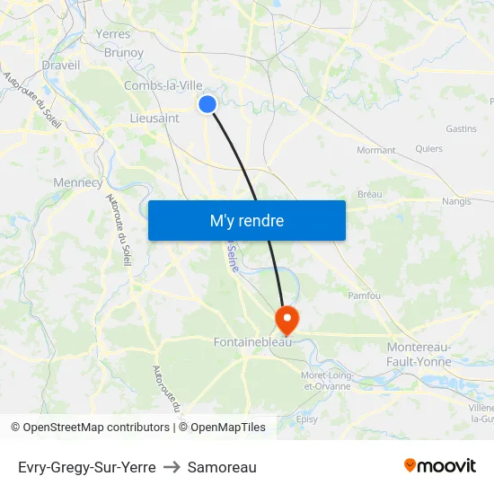 Evry-Gregy-Sur-Yerre to Samoreau map