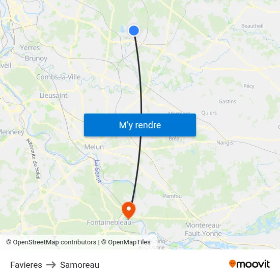 Favieres to Samoreau map