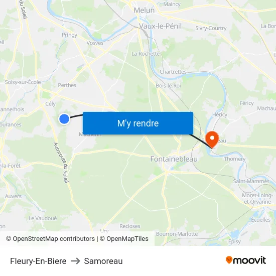 Fleury-En-Biere to Samoreau map