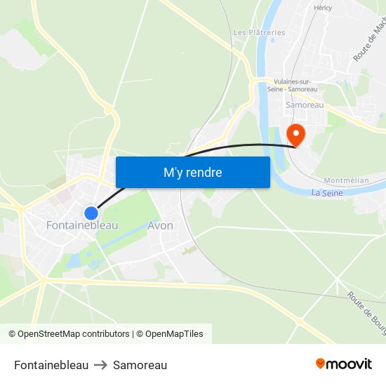 Fontainebleau to Samoreau map