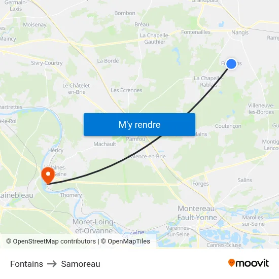 Fontains to Samoreau map