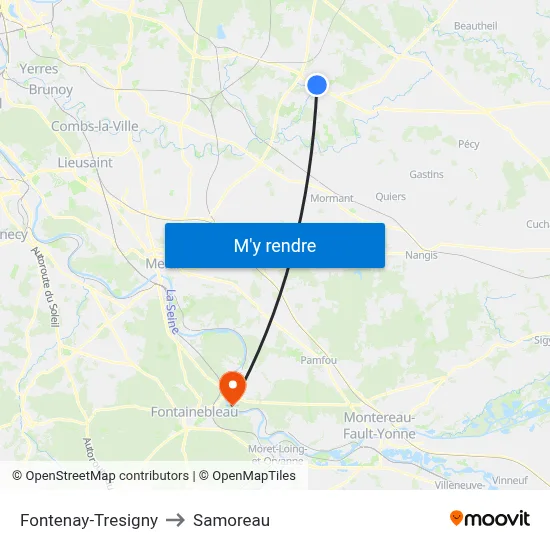 Fontenay-Tresigny to Samoreau map