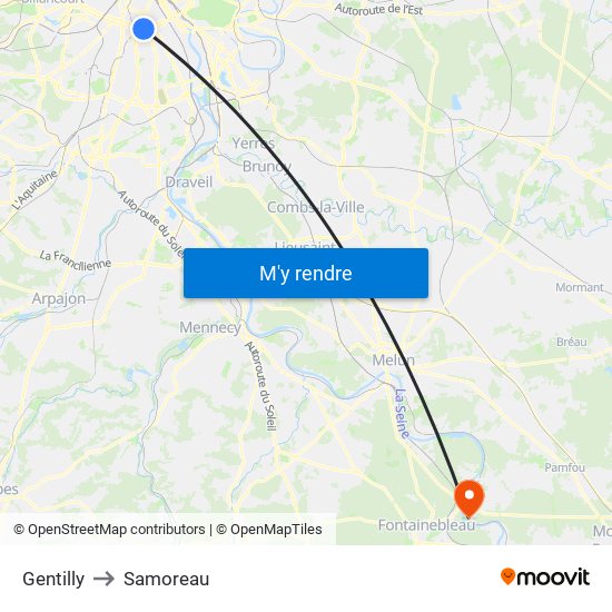 Gentilly to Samoreau map