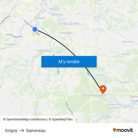 Grigny to Samoreau map
