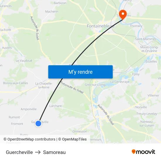 Guercheville to Samoreau map