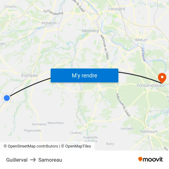 Guillerval to Samoreau map