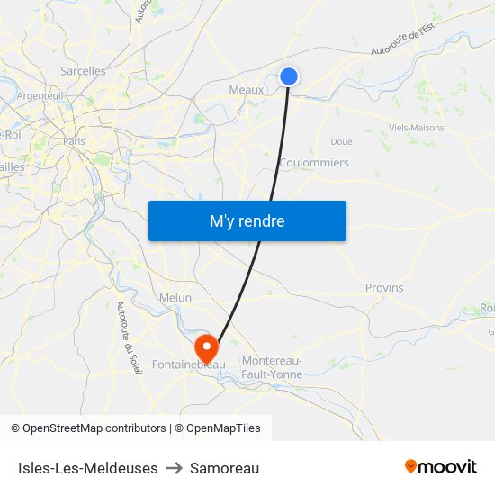 Isles-Les-Meldeuses to Samoreau map