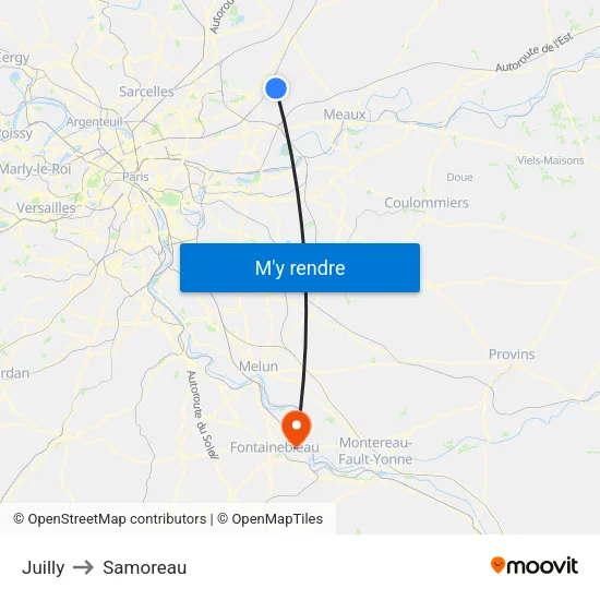 Juilly to Samoreau map