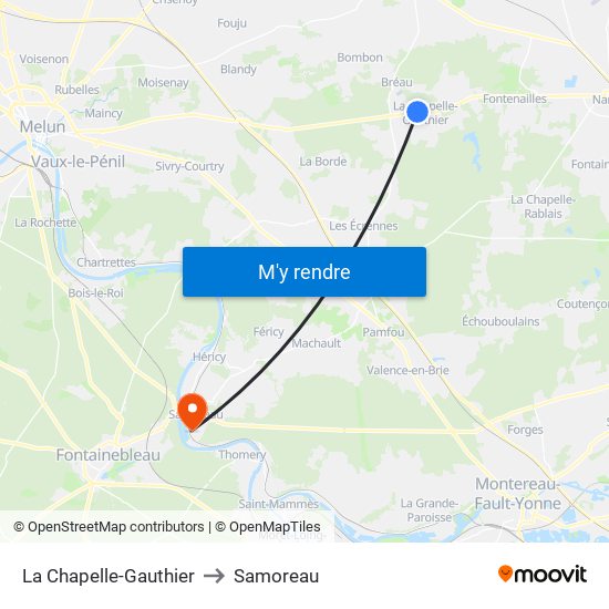 La Chapelle-Gauthier to Samoreau map