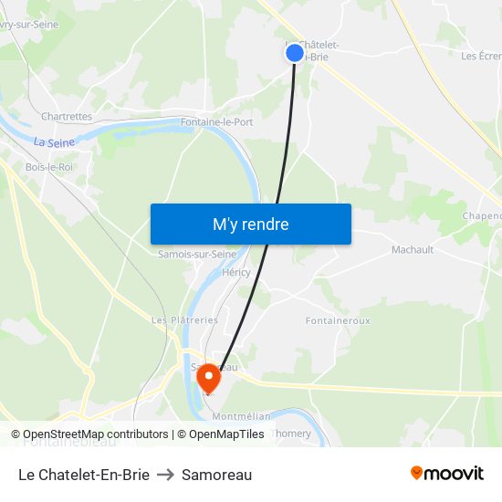 Le Chatelet-En-Brie to Samoreau map